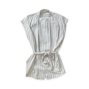 Lucky Brand Women's Oversized Beige Stripe Shirt with Tie Size Large